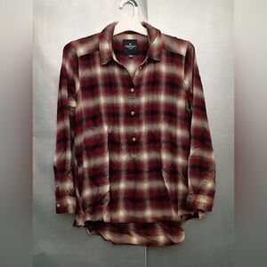 American Eagle Outfitters Red and White Plaid Button Down Shirt